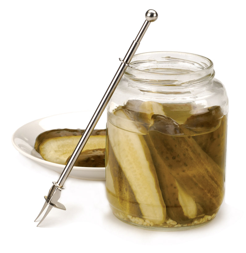 rsvp stainless steel pickle fork olive grabber reach deep jar